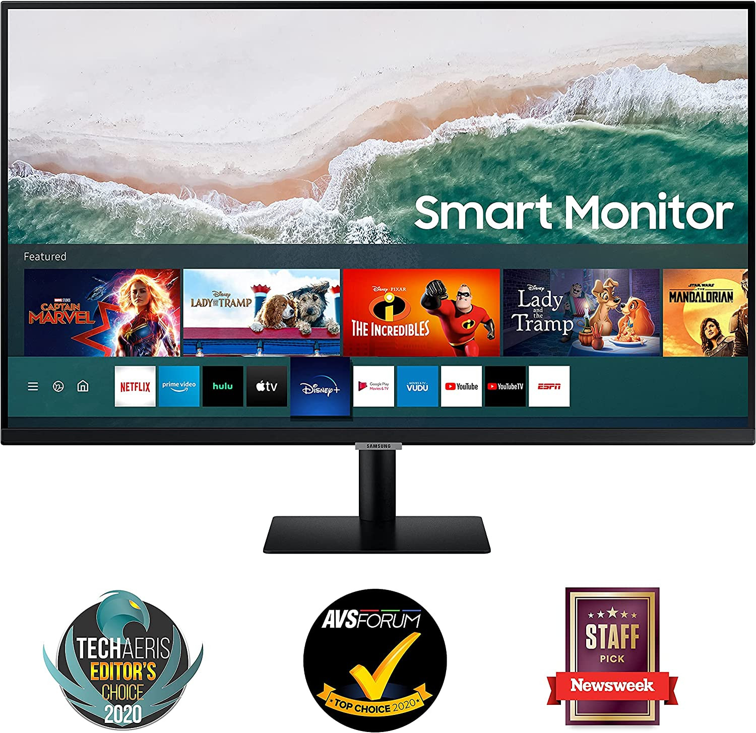 Samsung LS32AM700 Monitor 32 inch - 4K, HDR (3840 x 2160), 60hz - USB-C, Built-in Speakers, Wi-Fi & Bluetooth, Smart Monitor | LS32AM700UMXUE