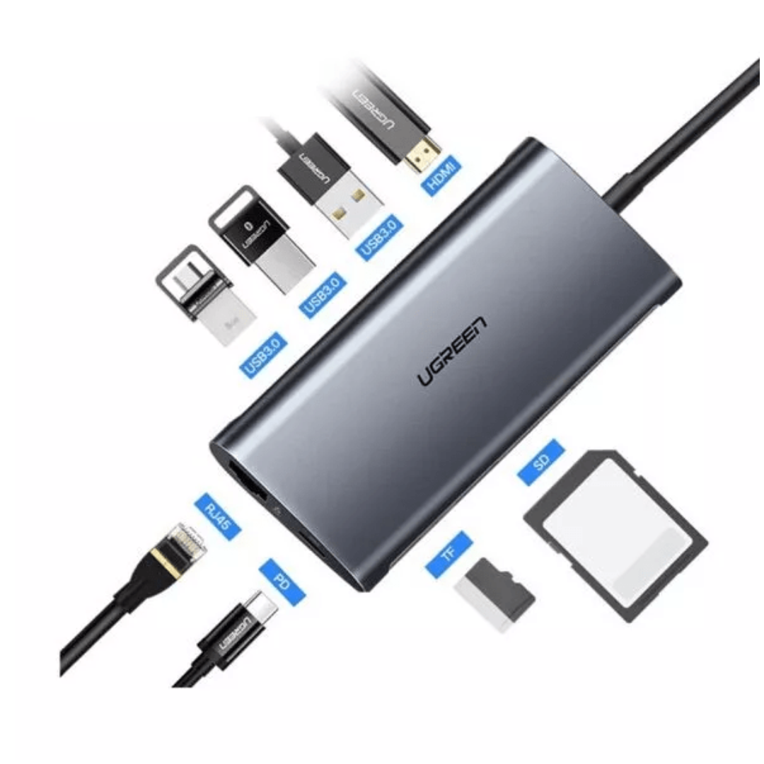 Ugreen USB-C Multifunction 8 in 1 USB HUB, USB-C to USB 3.0 (3 Ports) + HDMI + Gigabit Ethernet + SD & TF Card Reader + USB-C PD- UG-50538
