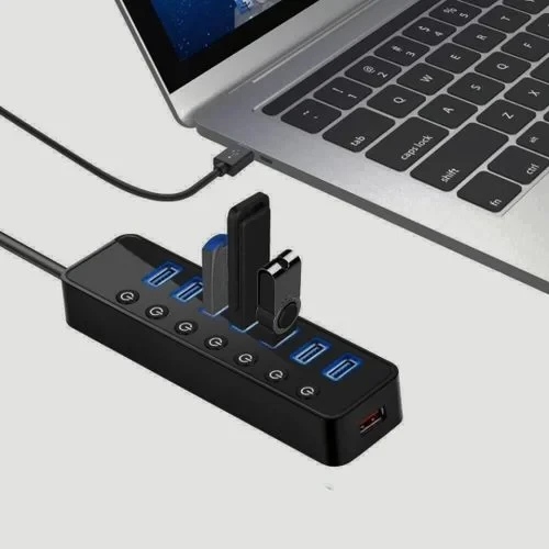 UGREEN CM420 7-IN-1 Powered Switch USB 3.0 A Ports Adapter- 7 Port Individual Splitter and LED Indicator 12V/2A Aluminum Adapter,Powered USB hub ,3* USB 3.0 Ports ,4*USB Smart Charging ports(Support D