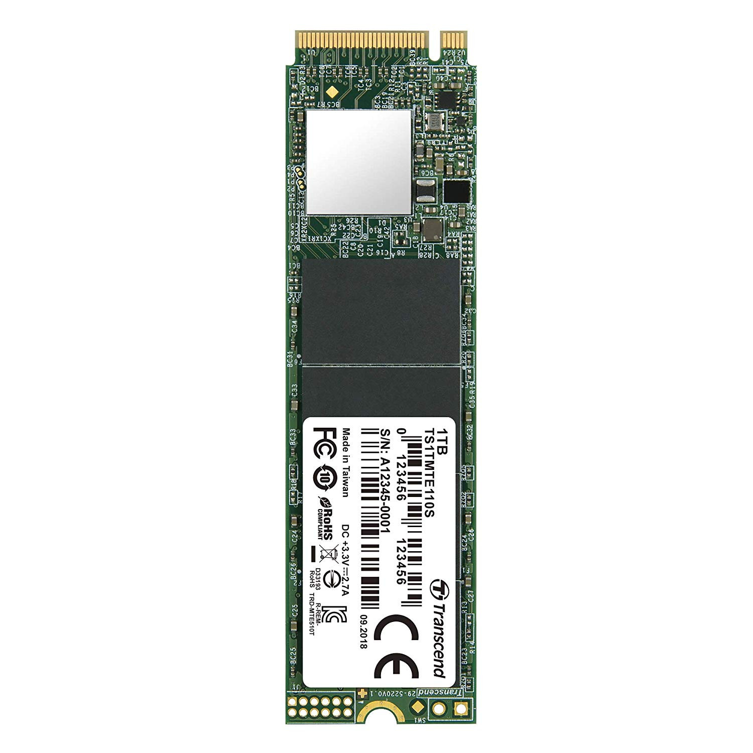 Transcend 1TB NVMe PCIe Gen3X4 80mm M.2 Solid State Drive (TS1TMTE110S)