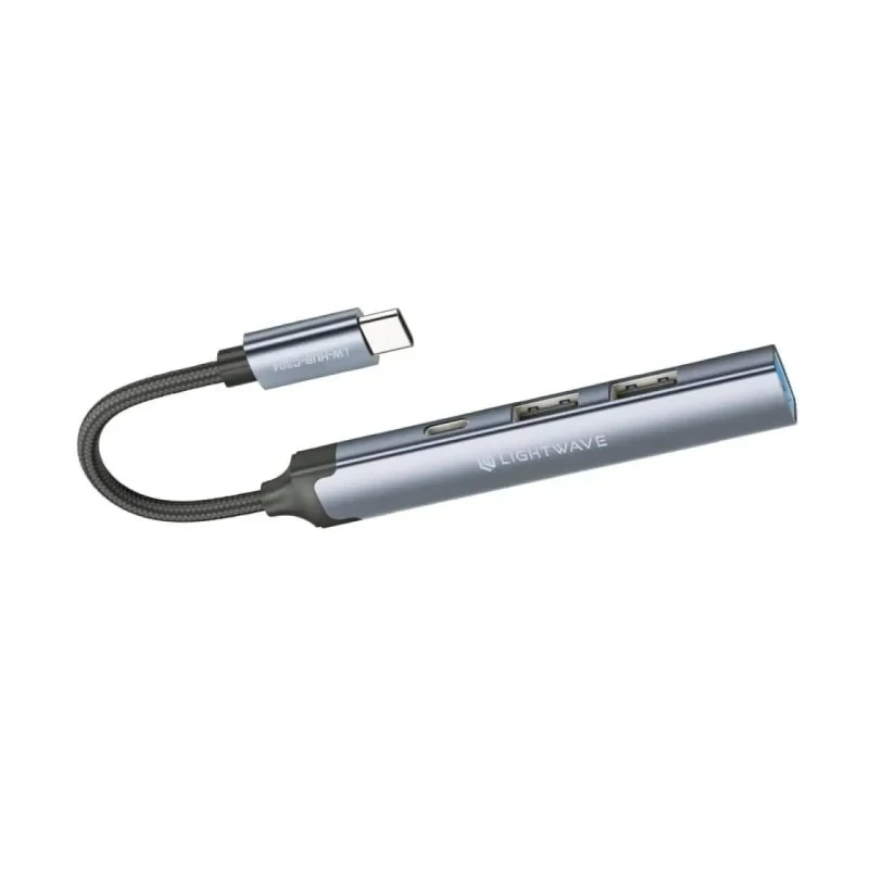 Light Wave 4-in-1- USB Hub Adapter-USB-C-Grey -LW-HUB-A104