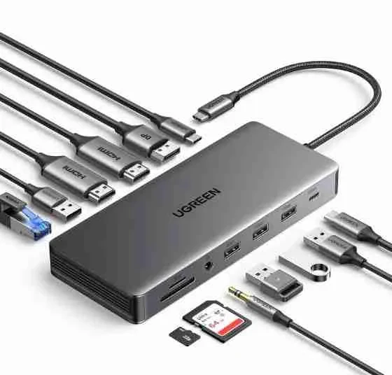 UGREEN CM681 13 In 1 Docking StationUSB-C to 2*USB-A 3.2/ 2*USB-A 3.0/1*USB-C 3.2/ 2*HDMI/ DP/RJ45 Gigabit /SD&TF /3.5mm/ 100W PD port Converter